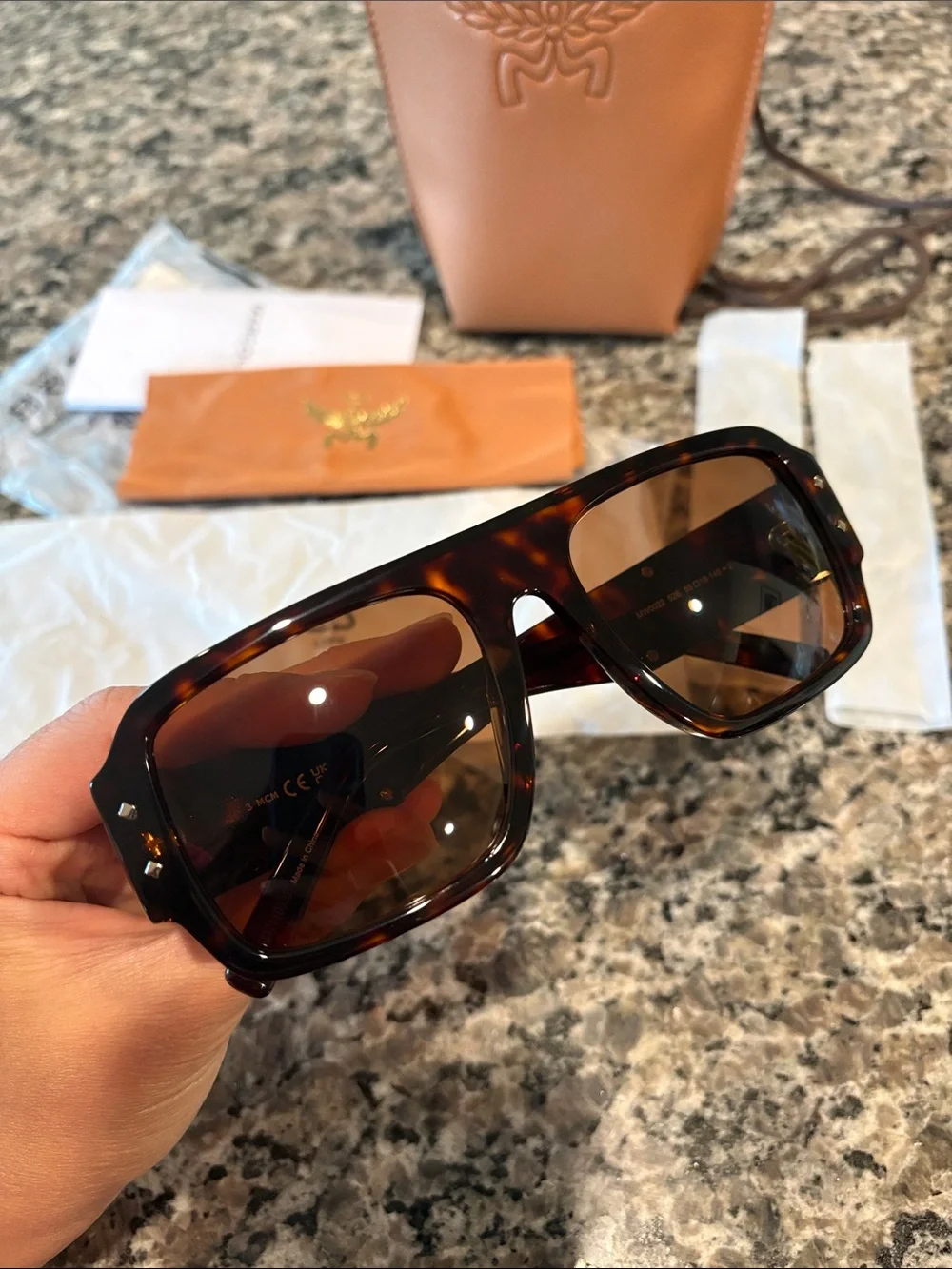 MCM Tortoiseshell Sunglasses with Crossbody Pouch